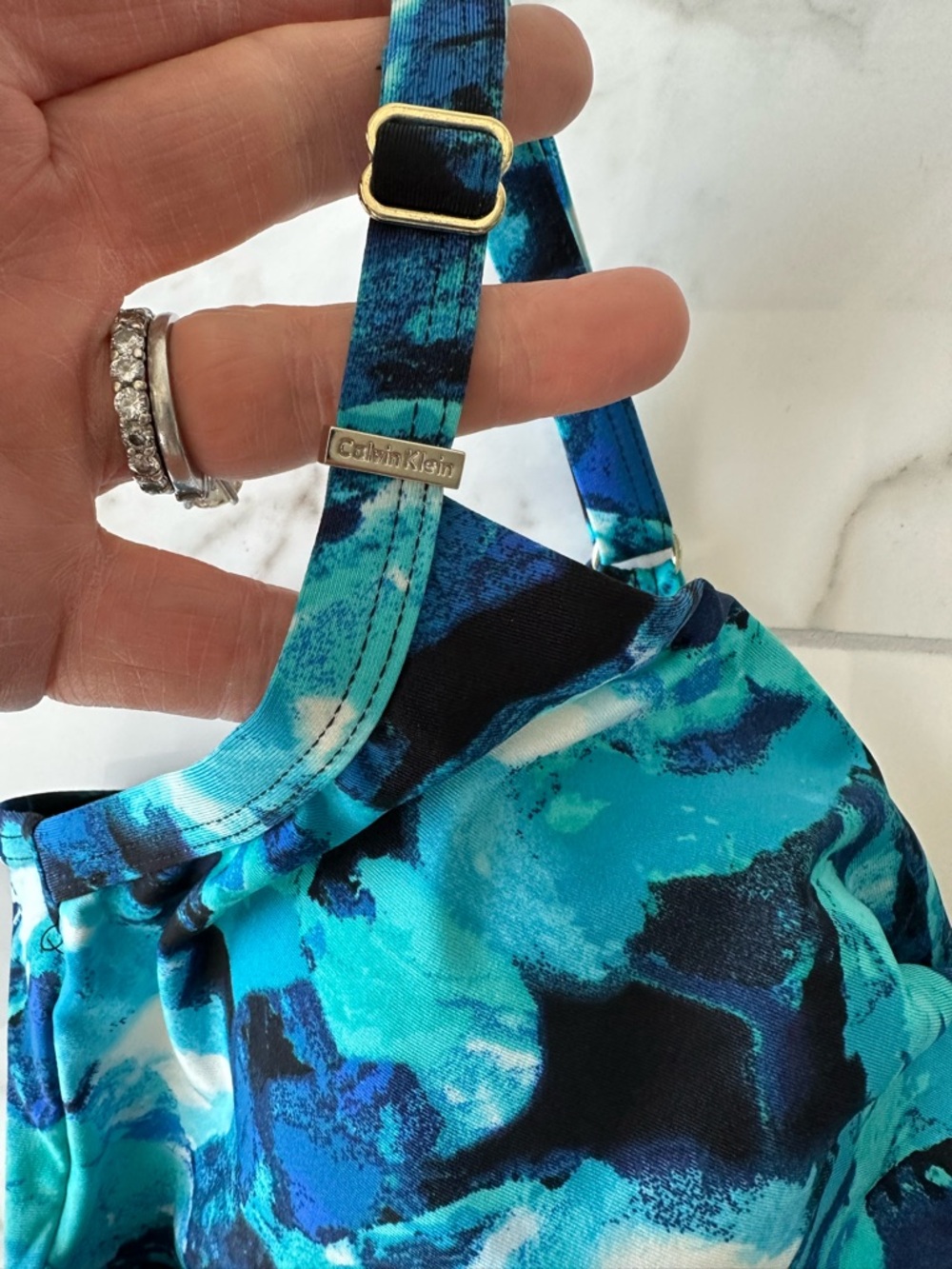 CALVIN KLEIN Tropical Waters Twist-Front Tankini Top, EUC, Sz. XL - Picture 4 of 14